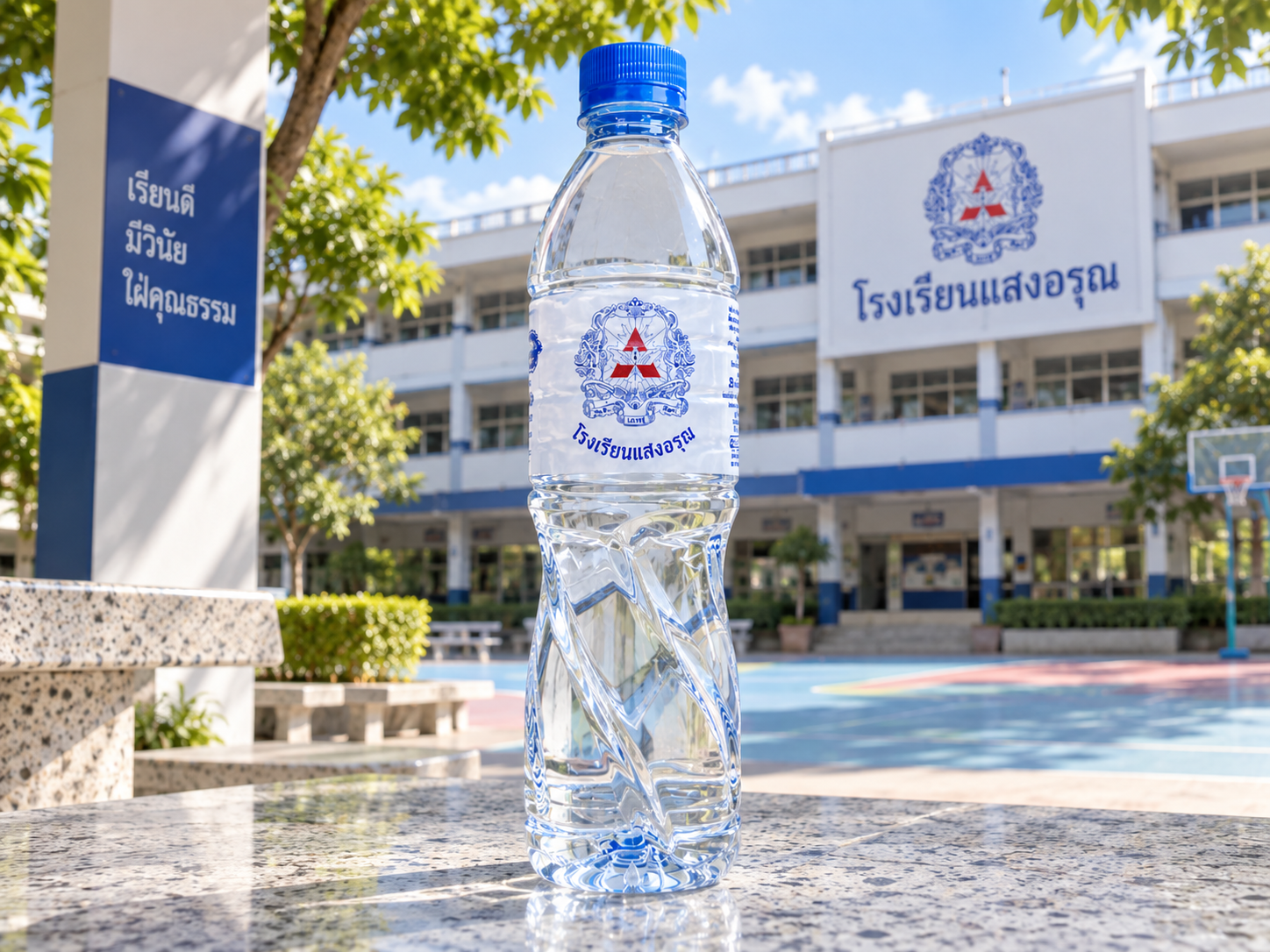 ตัวอย่างผลงานน้ำดื่มโรงเรียนแสงอรุณ ขนาด 600ml